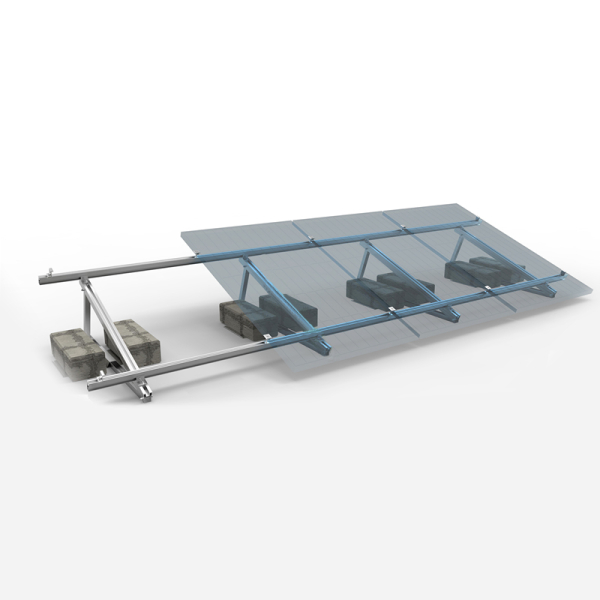 Montagesystem für Flachdach 4 Solarmodule 1-reihige Hochkante-Verlegung 10°-15° verstellbar