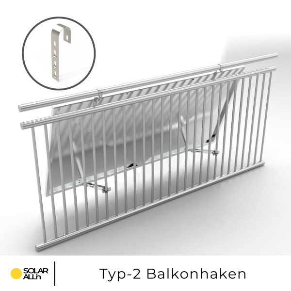 Typ-2 Balkonhaken - Montageset für Balkonkraftwerke und Solaranlagen mit 2 Modulen