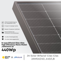 PV Solarmodul Bifazial JA SOLAR JAM54D40_440/LB mit 440 Wp