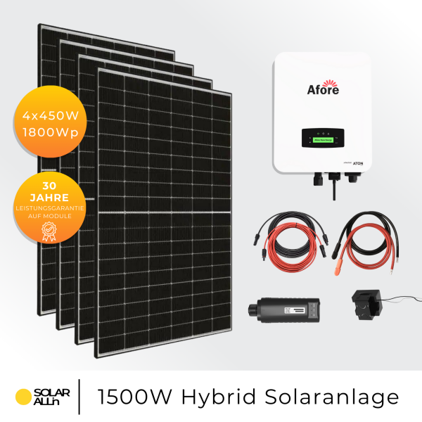 1800Wp/1500W (1,5kW) Hybrid Solaranlage, JA Solar Bifazial, Afore, WIFI