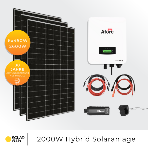 2700Wp/2000W (2kW) Hybrid Solaranlage, JA Solar Bifazial, Afore, WIFI