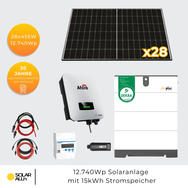12.740Wp/12kW Hybrid PV-Anlage mit 15kWh Stromspeicher 3 phasige High-Volt Komplett-Set