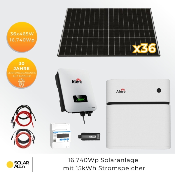 16.740Wp/15kW Hybrid PV-Anlage mit 15kWh Stromspeicher 3 phasige High-Volt Komplett-Set