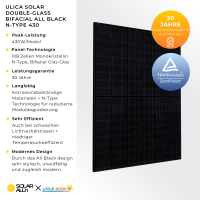 Bifazial PV Solarmodul Ulica Solar 430Wp UL-430M-108DGN Bifacial All Black