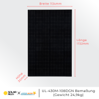 Palette 36 Stk. Bifazial PV Solarmodule Ulica Solar 430Wp UL-430M-108DGN Bifacial All Black
