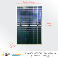 Palette 36 Stk. Bifaziale PV Solarmodule Ulica 440Wp UL-440M-108DGN Bifacial