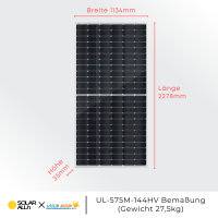 Palette 36 Stk. Bifaziale PV Solarmodule Ulica Solar 575Wp UL-575M-144HV