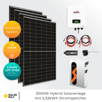 Balkonkraftwerk mit Speicher 5kWh | 8x JA Solar Bifazial Module 3600Wp | Afore Hybrid Wechselrichter 3000W | App & WiFi