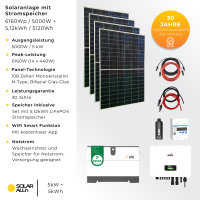 6160Wp/5kW PV-Anlage mit 5kWh HV Stromspeicher | 14x Ulica Solar Module Bifazial 440Wp | Afore Hybrid Wechselrichter 3-Phasig HV | App & WiFi