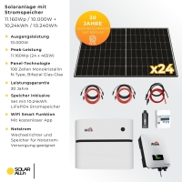11.160Wp/10kW PV-Anlage mit 10kWh HV Stromspeicher | 24x LONGi Module Bifazial 465Wp | Afore Hybrid Wechselrichter 3-Phasig HV | App & WiFi