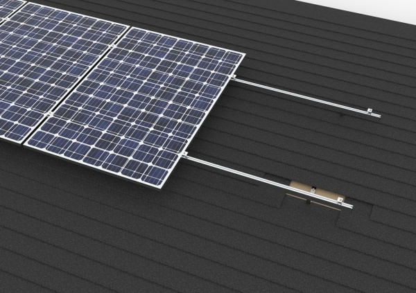 Montagesystem für Asphalt-Schindeldach für 4 Solarmodule  1-reihige Hochkant-Verlegung