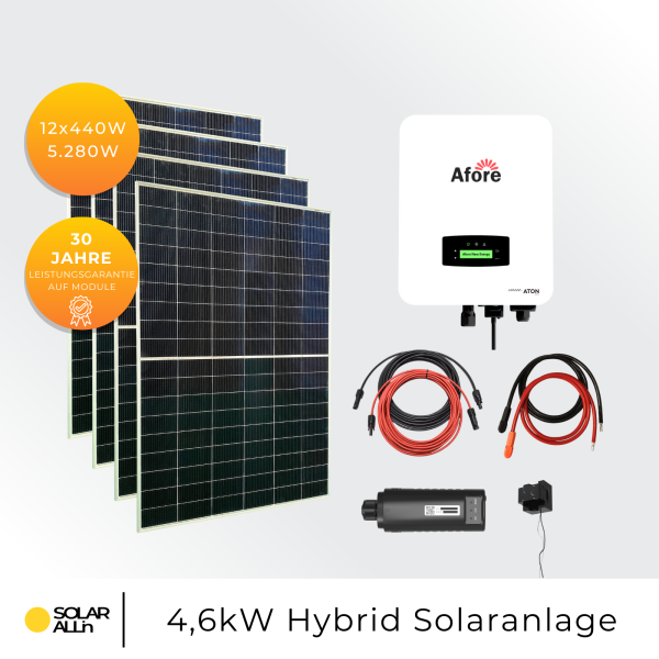 5280Wp/4,6kW Hybrid PV-Anlage | 12x Ulica Solar Module Bifazial 440Wp | Afore Hybrid Wechselrichter 1-Phasig LV | App & WiFi