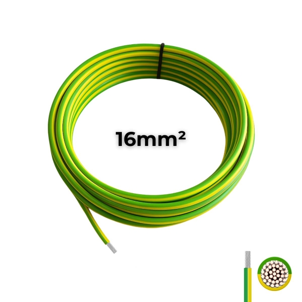 Erdungskabel H07V-K Aderleitung Kupfer feindrähtig & flexibel Grün/Gelb 16mm2 PV Anlage 5m