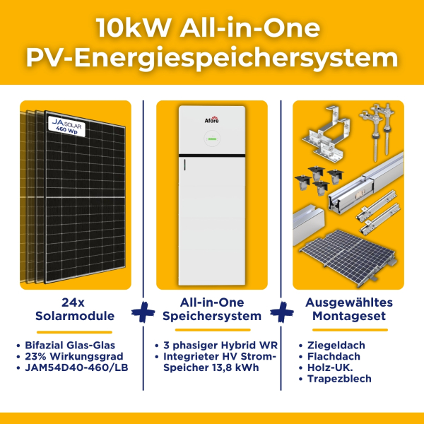 10kW/13.8kWh Afore All in One PV-Anlage autarkes Komplettset | High Voltige Energiespeichersystem | Montagesets und Zubehör