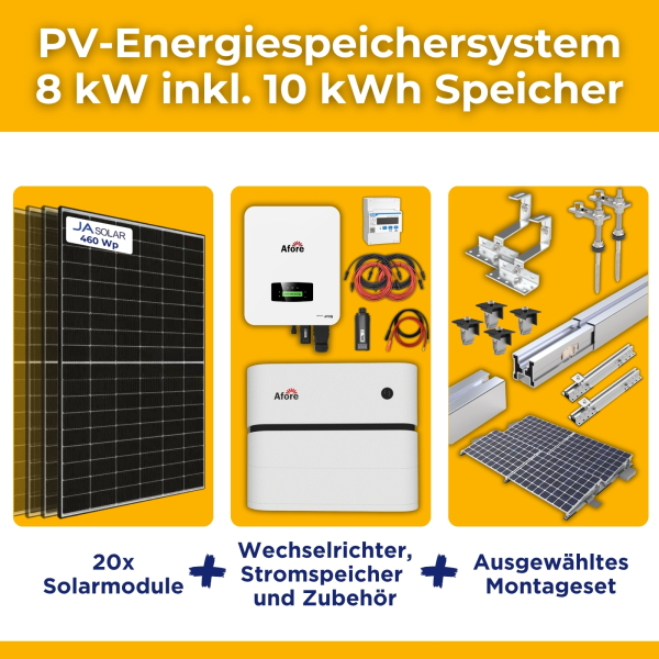 8kW/10kWh PV-Energiespeichersystem autarkes Komplettset | Haushalt/Notstromfähige PV-Anlage | Montagesets und Zubehör | optional mit Heizfunktion