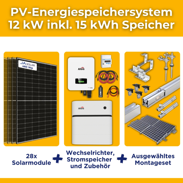 12kW/15kWh PV-Energiespeichersystem autarkes Komplettset | Haushalt/Notstromfähige PV-Anlage | Montagesets und Zubehör | optional mit Heizfunktion