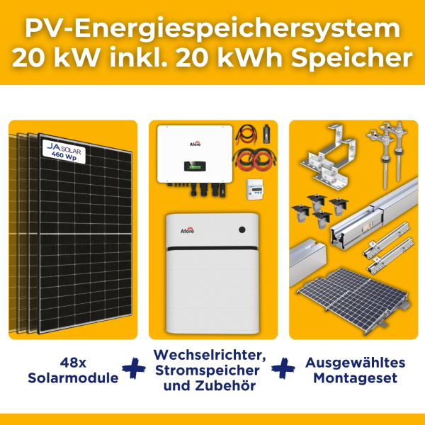 20kW/20kWh PV-Energiespeichersystem autarkes Komplettset | Kleingewerbe/Notstromfähige PV-Anlage | Montagesets und Zubehör