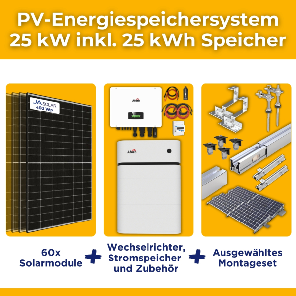 25kW/25kWh PV-Energiespeichersystem autarkes Komplettset | Kleingewerbe/Notstromfähige PV-Anlage | Montagesets und Zubehör
