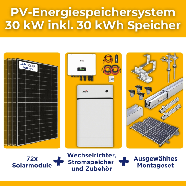 30kW/30kWh PV-Energiespeichersystem autarkes Komplettset | Kleingewerbe/Notstromfähige PV-Anlage | Montagesets und Zubehör