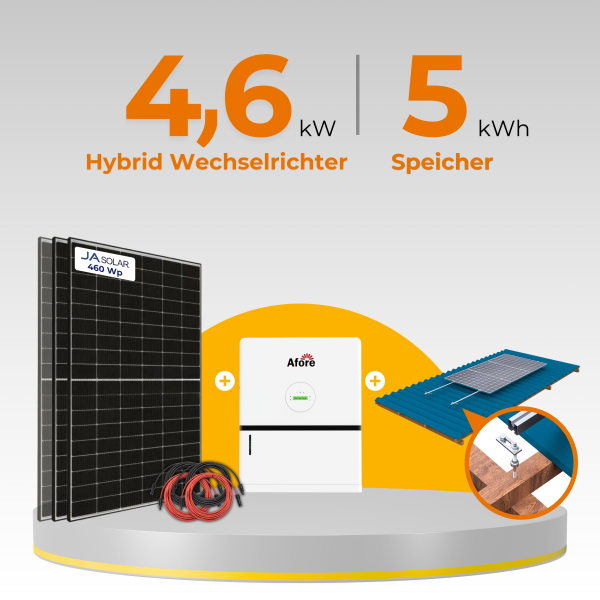 2in1 PV-Tower | 4,6 kW Solaranlage mit 5 kWh Speicher | Komplettset inkl. Stockschrauben Montagesystem