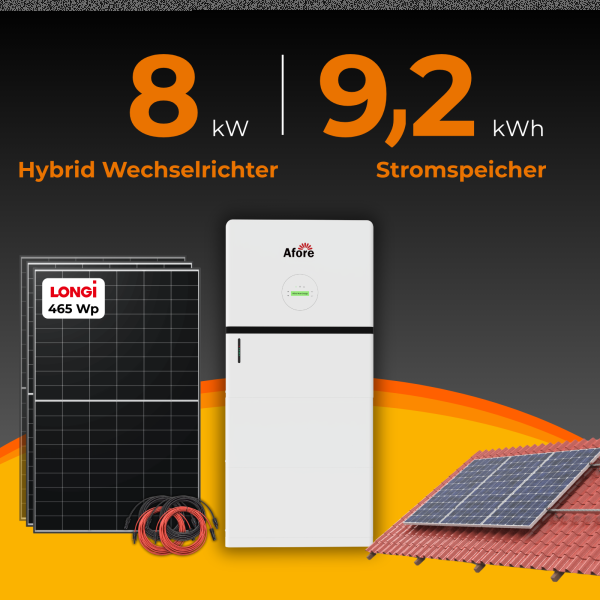 SolarTower 8 - 8 kW Photovoltaikanlage mit 9,2 kWh Stromspeicher | All-in-One PV-Komplettsystem | 20× LONGi BC-Module (465 Wp) | inkl. Montagesystem für Ziegeldach / Schrägdach