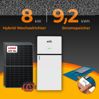 SolarTower 8 - 8 kW Photovoltaikanlage mit 9,2 kWh Stromspeicher | All-in-One PV-Komplettsystem | 20× LONGi BC-Module (465 Wp) | inkl. Stockschrauben Montagesystem für Holzuntergründe