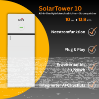 SolarTower 10 - 10 kW Photovoltaikanlage mit 13,8 kWh Stromspeicher | All-in-One PV-Komplettsystem | 24× LONGi BC-Module (465 Wp) | inkl. Stockschrauben Montagesystem für Holzuntergründe