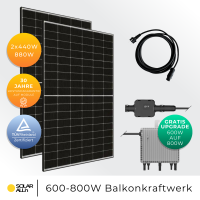 830Wp/600W Balkonkraftwerk, Upgradebar 800W, Photovoltaik Solaranlage Steckerfertig
